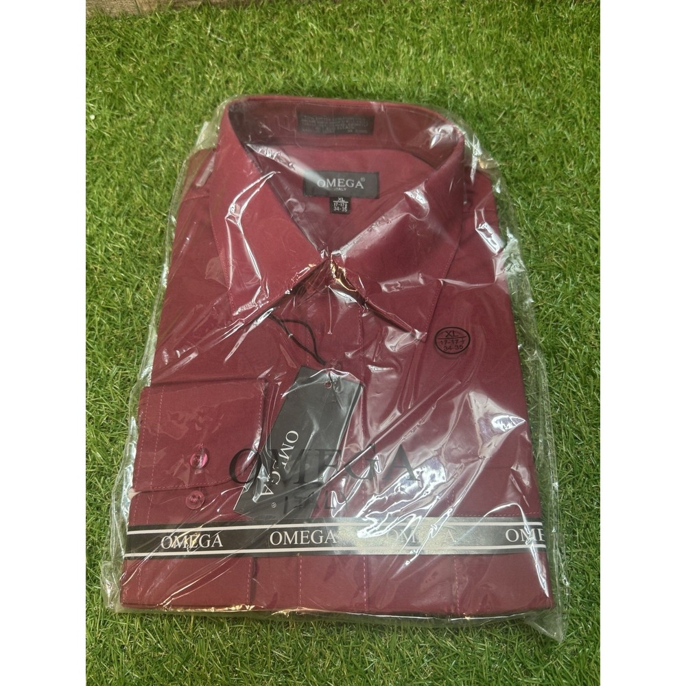 Omega Men's Dress‎ Shirt XL 17-17.5 34-35 Burgundy Long Sleeve New